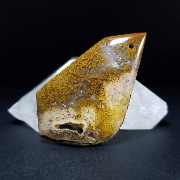 Large Petrified Wood Opal with Druzy * drilled cab * 58.03 x 32.93 x 8.11mm - Picture 7 of 10